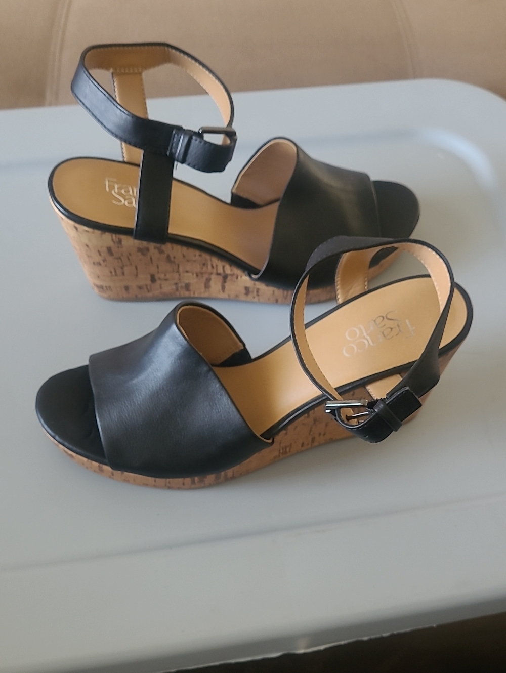 Franco Sarto Black Cork Wedge Sandals Size 10